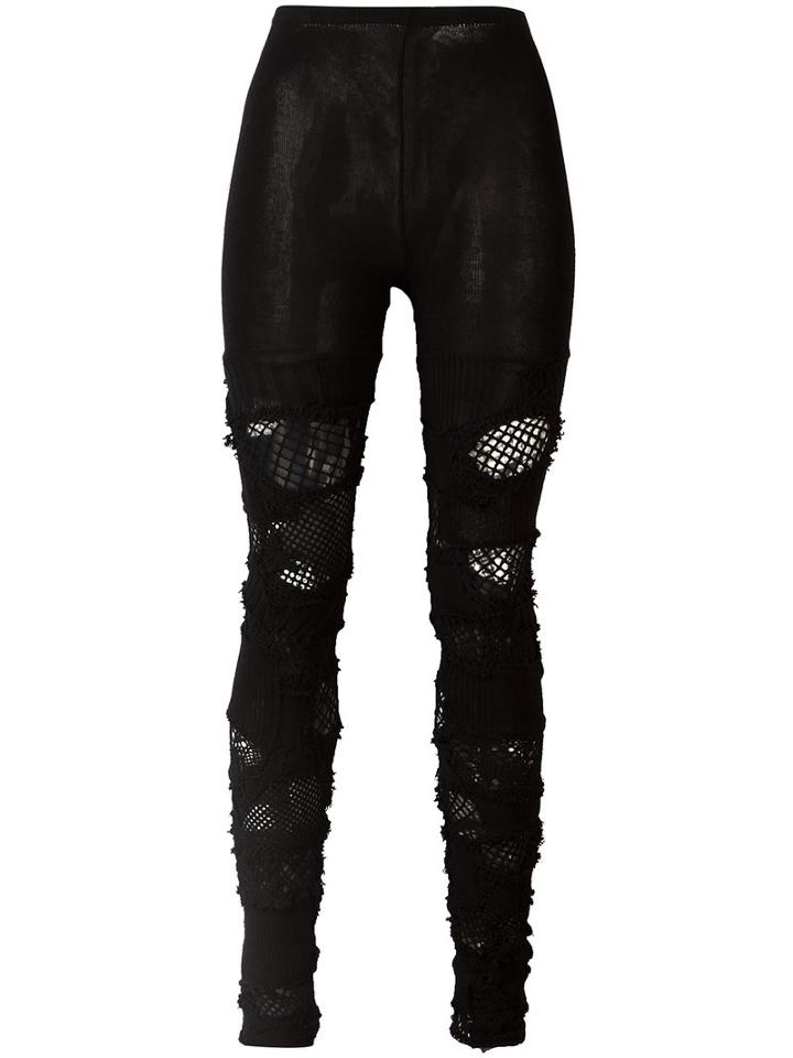 Junya Watanabe Comme Des Garçons Distressed Leggings, Women's, Black, Cotton/acrylic/nylon/wool