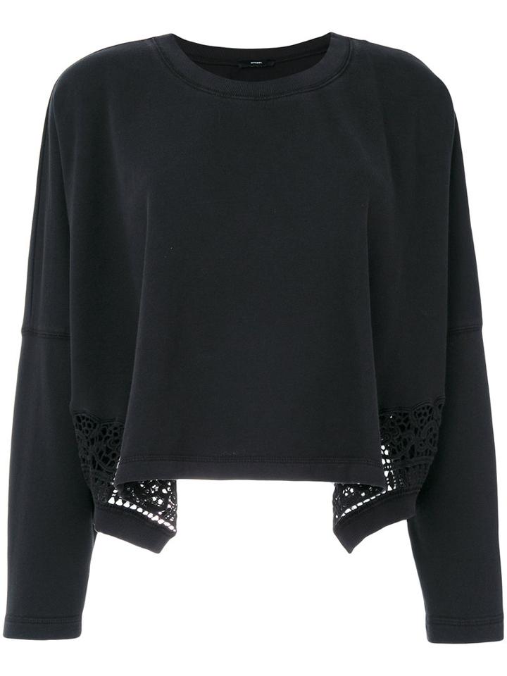 Diesel - Embroidered Trim Flared Top - Women - Cotton - S, Black, Cotton
