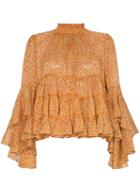 By Timo Tiered Ruffle Floral Blouse - Orange