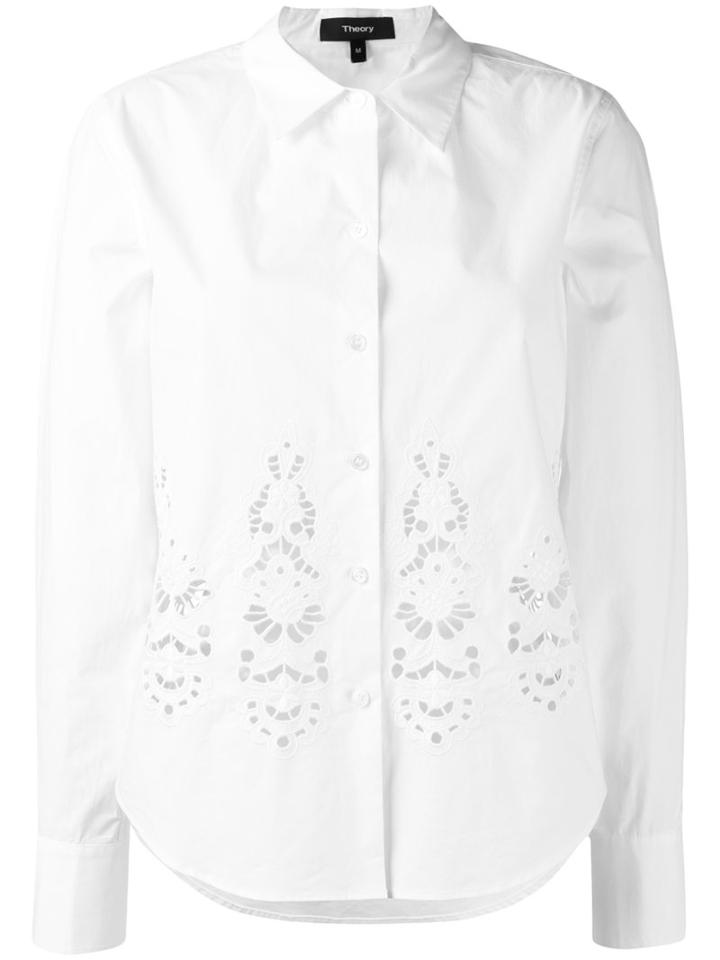Theory - Cut Out Panel Shirt - Women - Cotton - M, White, Cotton
