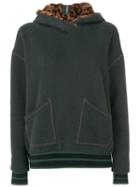 Mr & Mrs Italy Leopard Detail Zipped Hoodie - Green