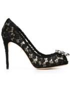 Dolce & Gabbana Embellished Lace Pumps, Women's, Size: 40, Black, Leather/cotton