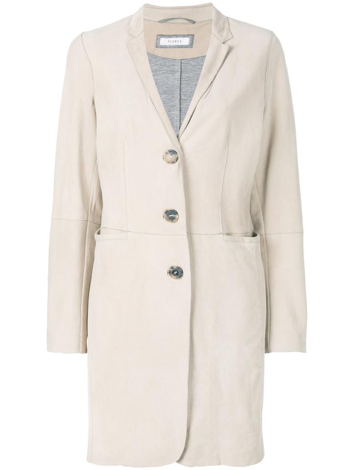 Peserico Buttoned Midi Leather Coat - Nude & Neutrals