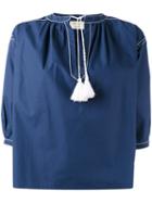 Maison Kitsuné - Tassel Blouse - Women - Cotton - 36, Women's, Blue, Cotton