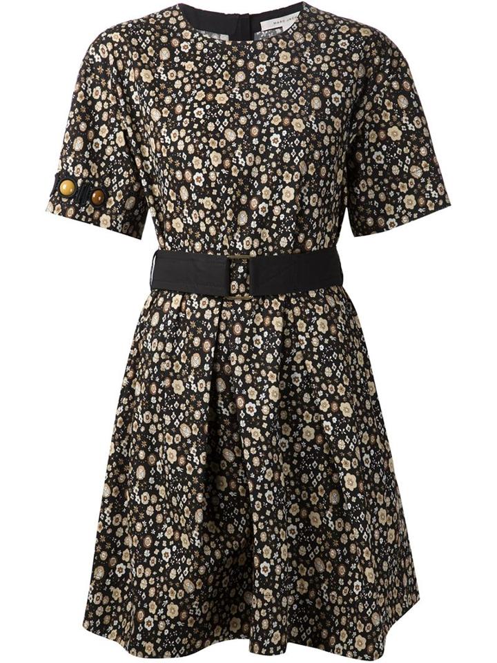 Marc Jacobs Beaded Sleeve Floral Dress, Women's, Size: 14, Black, Cotton/silk/polyester