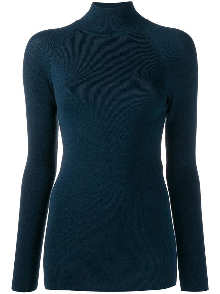Fendi Embroidered Ff Karligraphy Motif Jumper - Blue