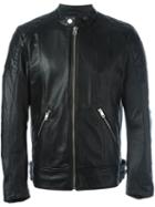 Diesel Panelled Zip Up Jacket, Men's, Size: Large, Black, Sheep Skin/shearling/cotton/polyester