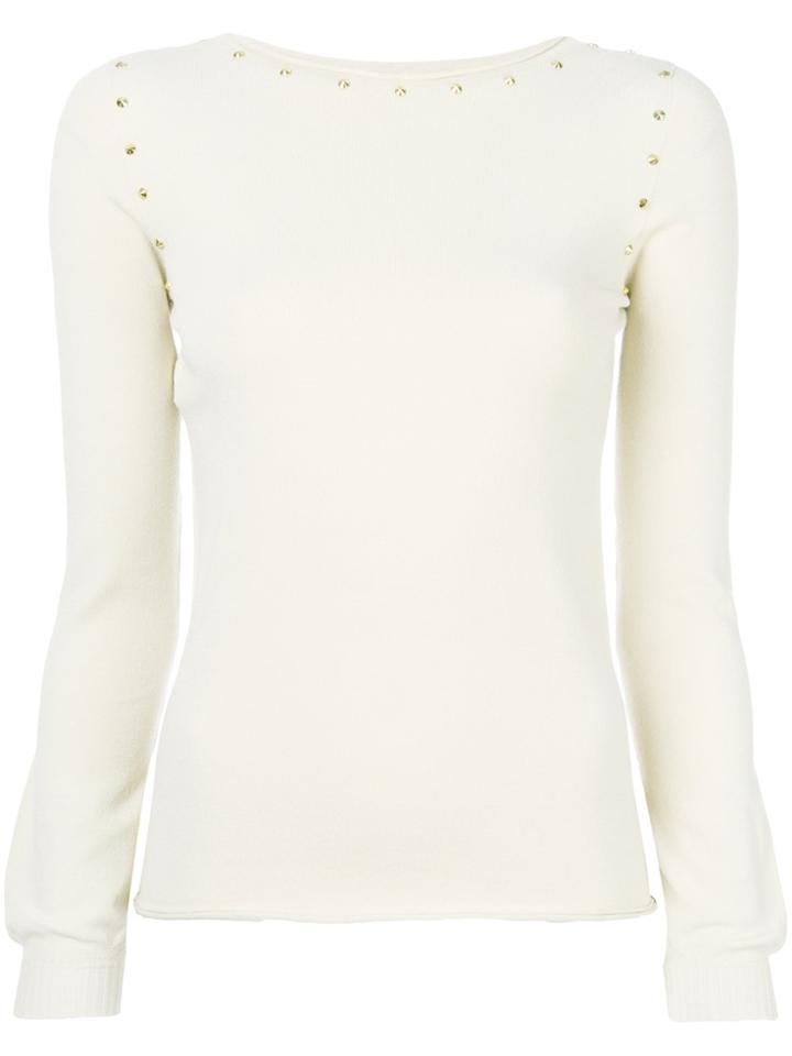Twin-set Slash-neck Studded Sweater - Nude & Neutrals