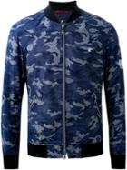 Loveless Camouflage Print Bomber Jacket, Men's, Size: Medium, Blue, Cotton