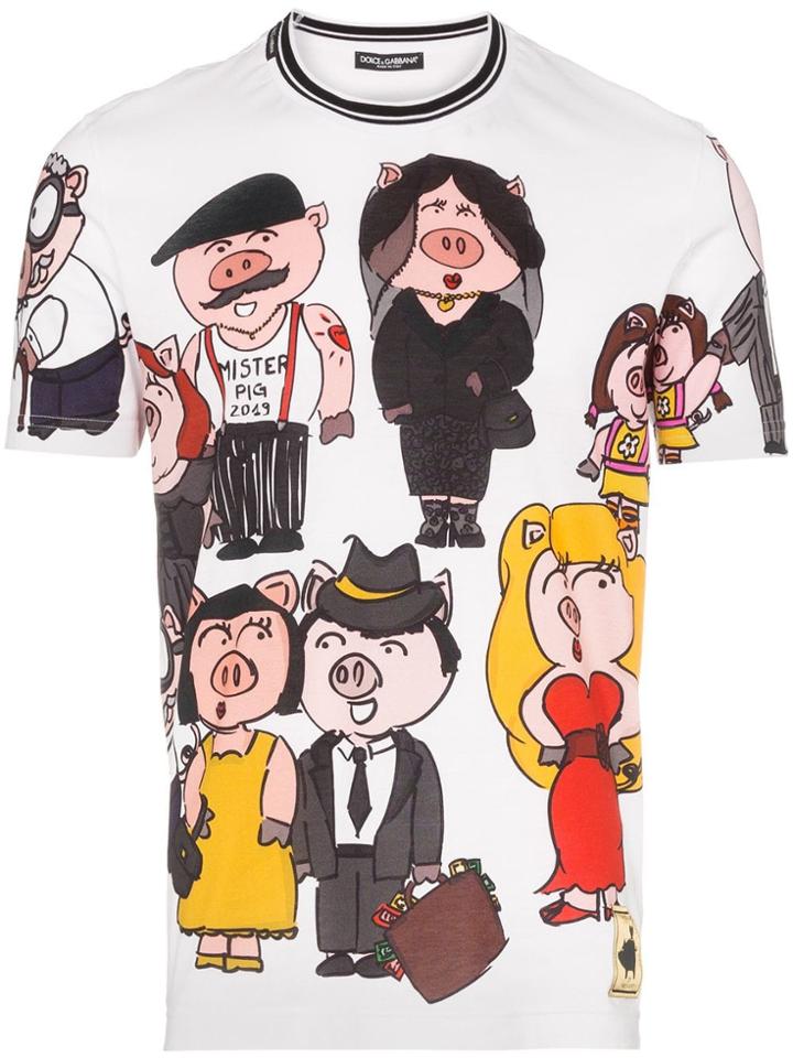 Dolce & Gabbana Pig Family Short Sleeved T-shirt - White