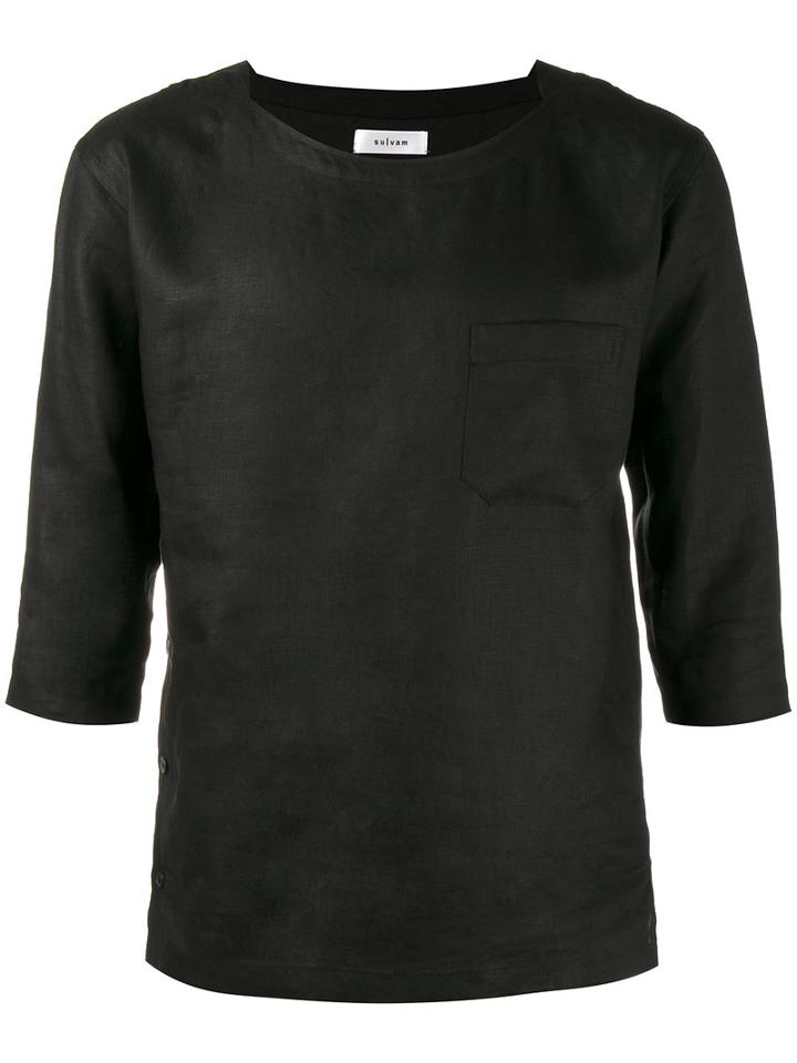 Sulvam - Pull Over Shirt - Men - Linen/flax - M, Black, Linen/flax