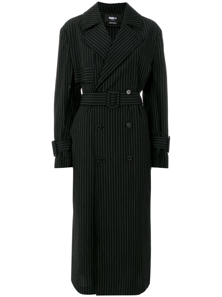 Yang Li Striped Trench Coat - Black