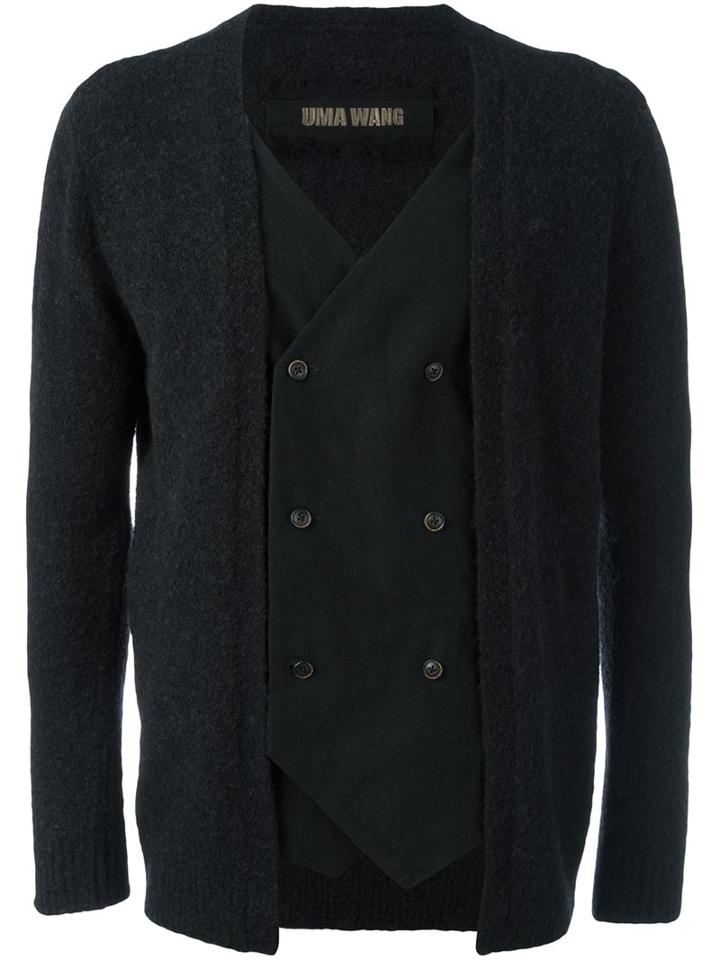 Uma Wang Waistcoat Insert Cardigan, Men's, Size: Small, Black, Alpaca/nylon/linen/flax/virgin Wool