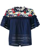 Sea - Flared Floral Top - Women - Cotton/polyester - 4, Blue, Cotton/polyester