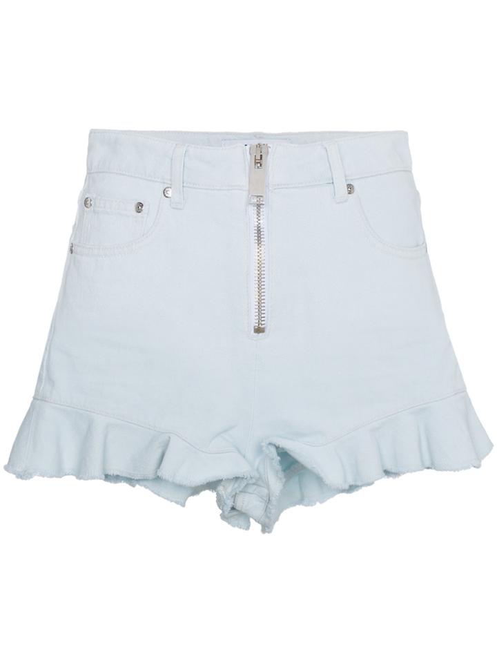 Msgm Denim Shorts With Frill - Blue