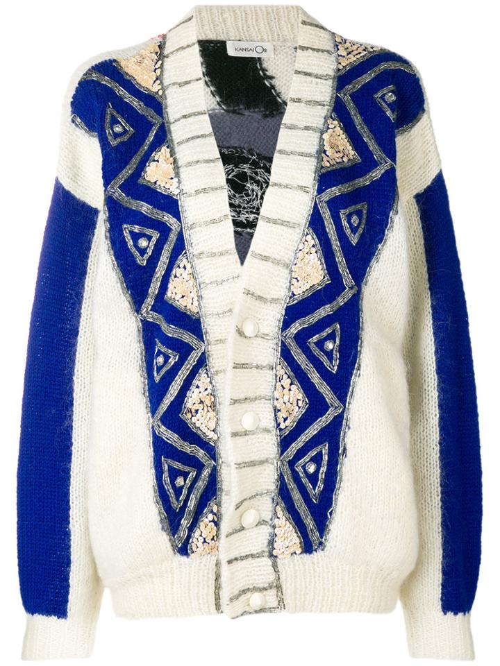 Kansai Yamamoto Vintage Embroidered Loose Fit Cardigan - Nude &