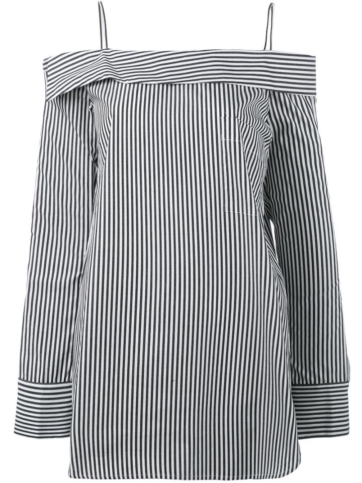 Robert Rodriguez - Off-shoulders Striped Blouse - Women - Cotton - 2, Women's, White, Cotton