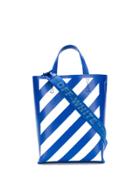 Off-white Diagonal Stripes Print Tote - Blue