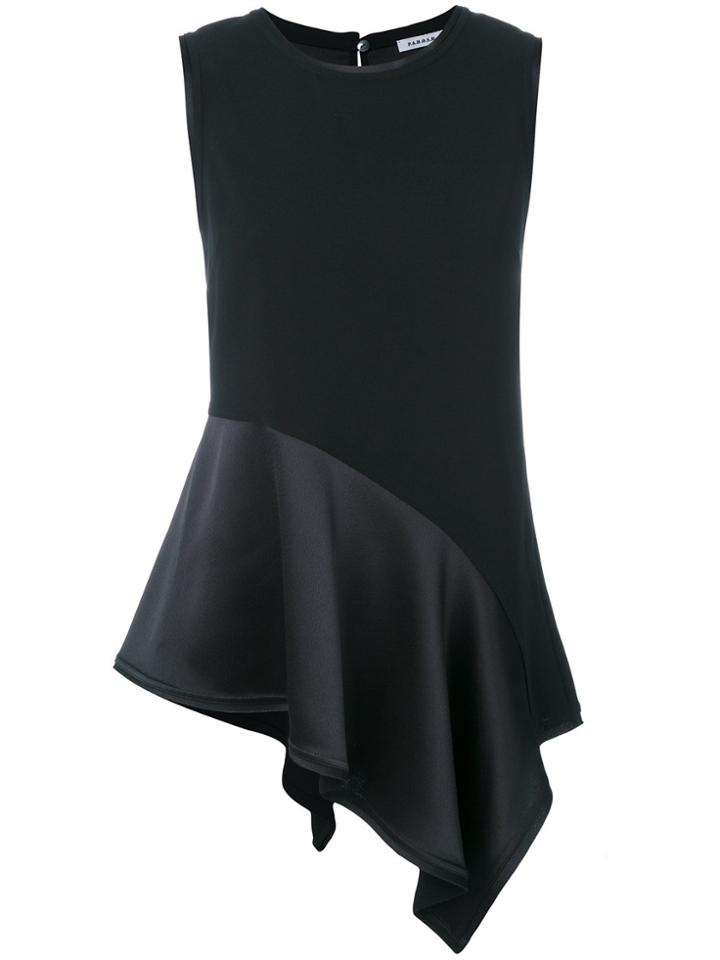 P.a.r.o.s.h. Pleated Trim Asymmetric Top - Black