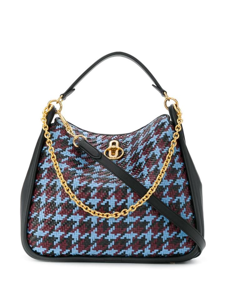 Mulberry Leighton Woven Houndstooth Tote Bag - Black