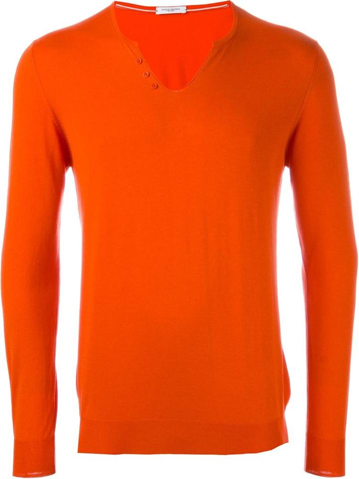 Paolo Pecora V-neck Sweatshirt, Men's, Size: Small, Yellow/orange, Silk/cotton