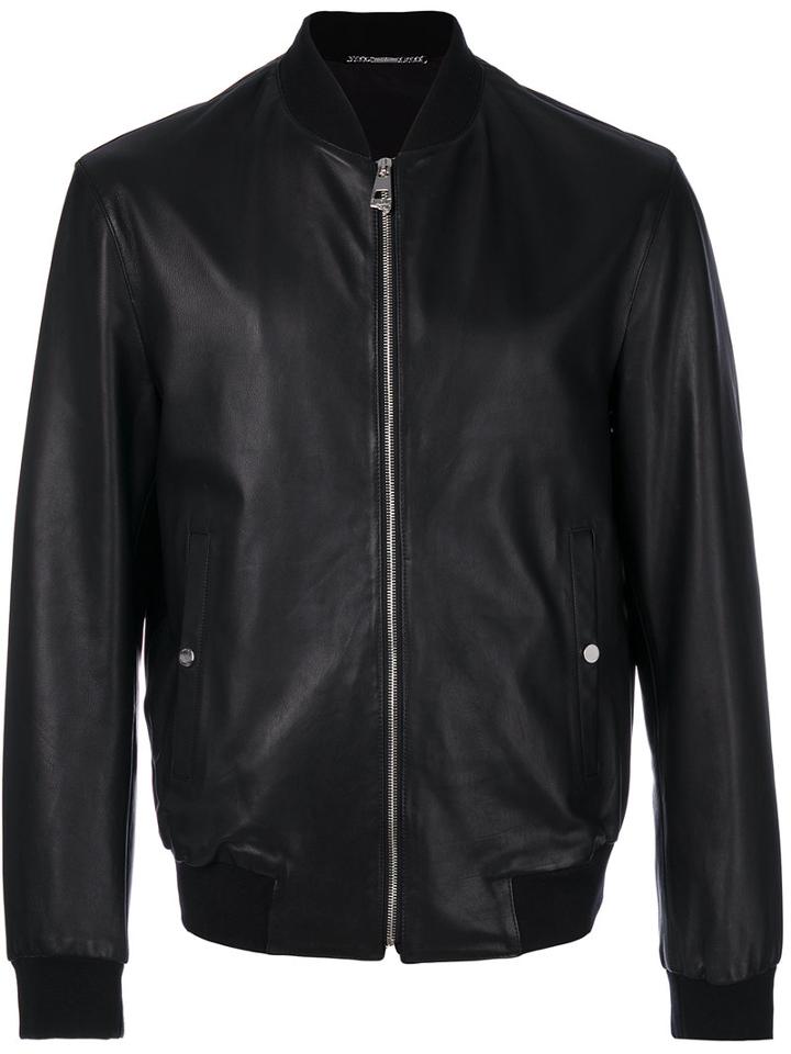 Versace Collection - Zipped Bomber Jacket - Men - Cotton/lamb Skin/polyamide/spandex/elastane - 54, Black, Cotton/lamb Skin/polyamide/spandex/elastane