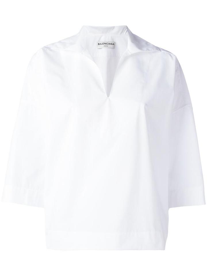 Balenciaga V Neck Blouse, Women's, Size: 34, White, Cotton/polyester