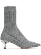 Miu Miu Marl Grey 55 Sock Heeled Boots - Metallic