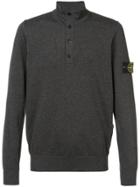 Stone Island Snap Button Placket Knitted Jumper - Grey