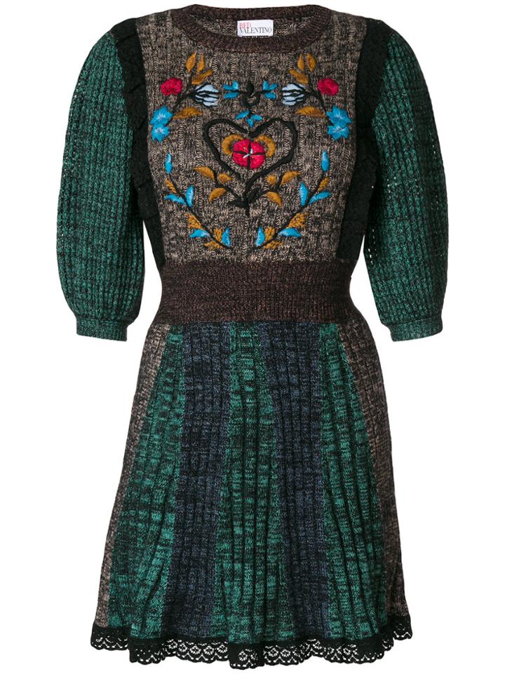 Red Valentino Floral Embroidered Sweater Dress - Multicolour
