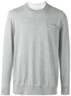 Sacai Shirt Insert Sweater, Men's, Size: 2, Grey, Cotton/cupro
