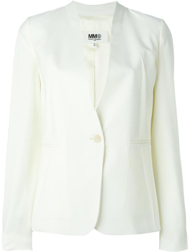 Mm6 Maison Margiela One Button Jacket, Women's, Size: 44, Nude/neutrals, Viscose/wool