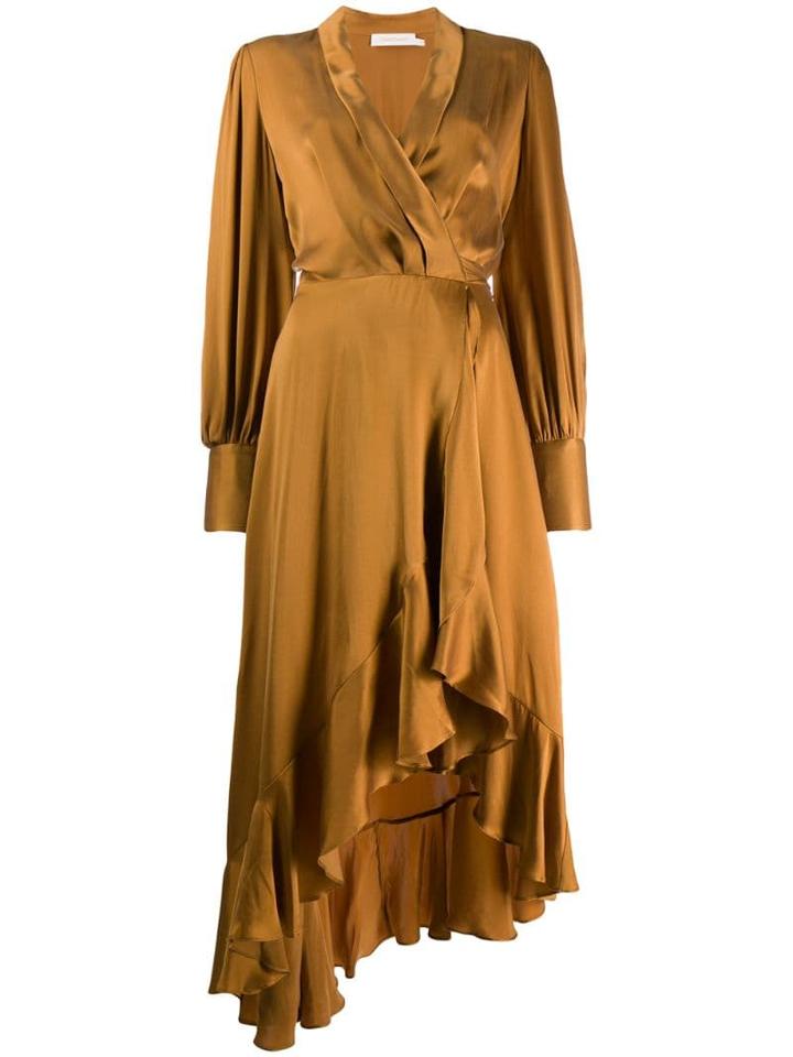Zimmermann Espionage Wrap Midi Dress - Gold