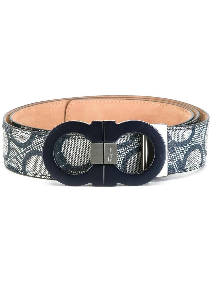 Salvatore Ferragamo All-over Double Gancini Belt, Men's, Size: 115, Blue, Leather