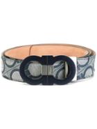 Salvatore Ferragamo All-over Double Gancini Belt, Men's, Size: 115, Blue, Leather