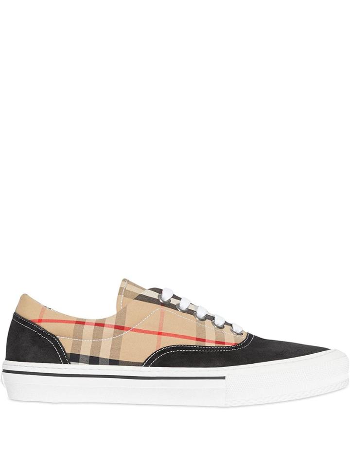Burberry Vintage Check Cotton And Suede Sneakers - Black