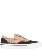 Burberry Vintage Check Cotton And Suede Sneakers - Black