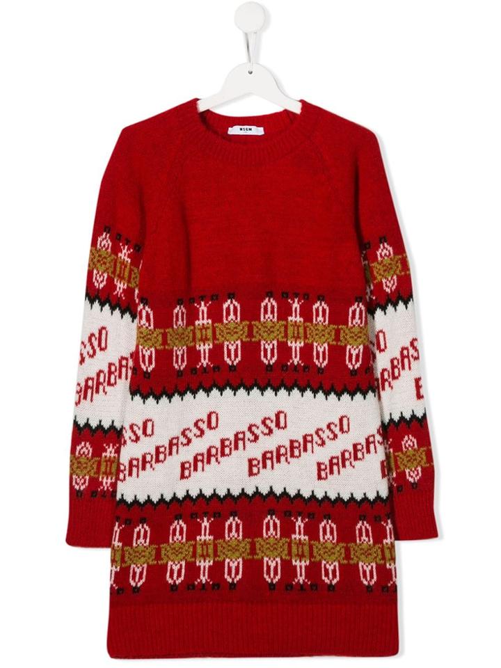 Msgm Kids Teen Barbasso Print Knitted Dress - Red
