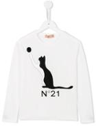 No21 Kids Cat Print T-shirt, Girl's, Size: 12 Yrs, White