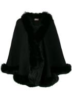 N.peal Fox Trim Knitted Cape - Black