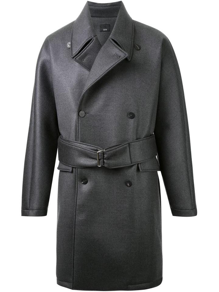Thamanyah Waxed Effect Trench Coat, Men's, Size: 50, Grey, Polyurethane/cupro/cashmere/wool