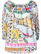 Prada Off-the-shoulder Venice Print Blouse - Green