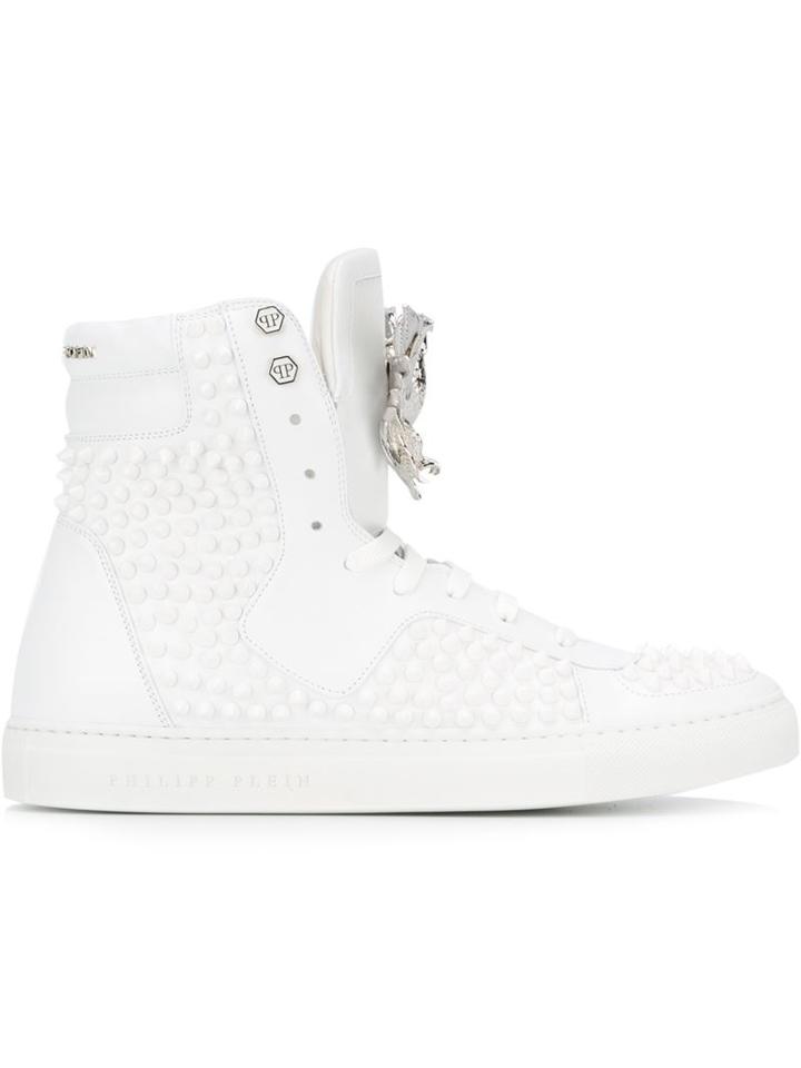 Philipp Plein Super Eagle Hi-top Sneakers, Men's, Size: 43, White, Calf Leather/metal Other/rubber