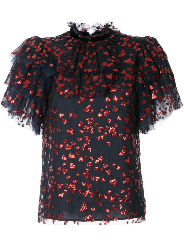 Macgraw Sequin Embellished Ruffle Top - Blue