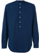 Mp Massimo Piombo - Band Collar Shirt - Men - Cotton/linen/flax/spandex/elastane - 40, Blue, Cotton/linen/flax/spandex/elastane
