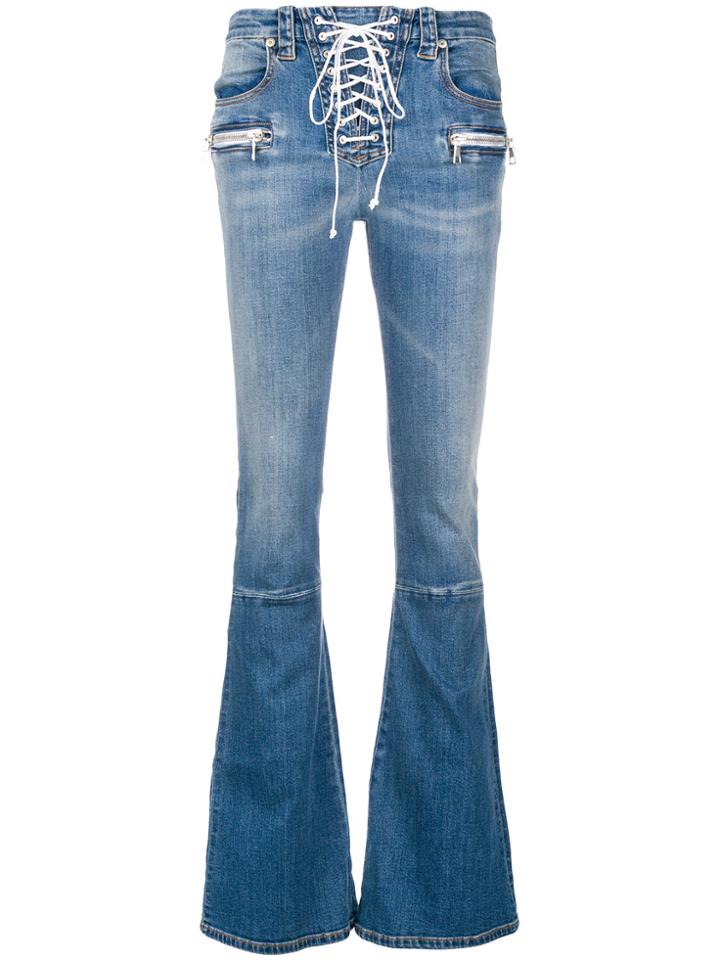Unravel Project Lace Up Flared Jeans - Blue