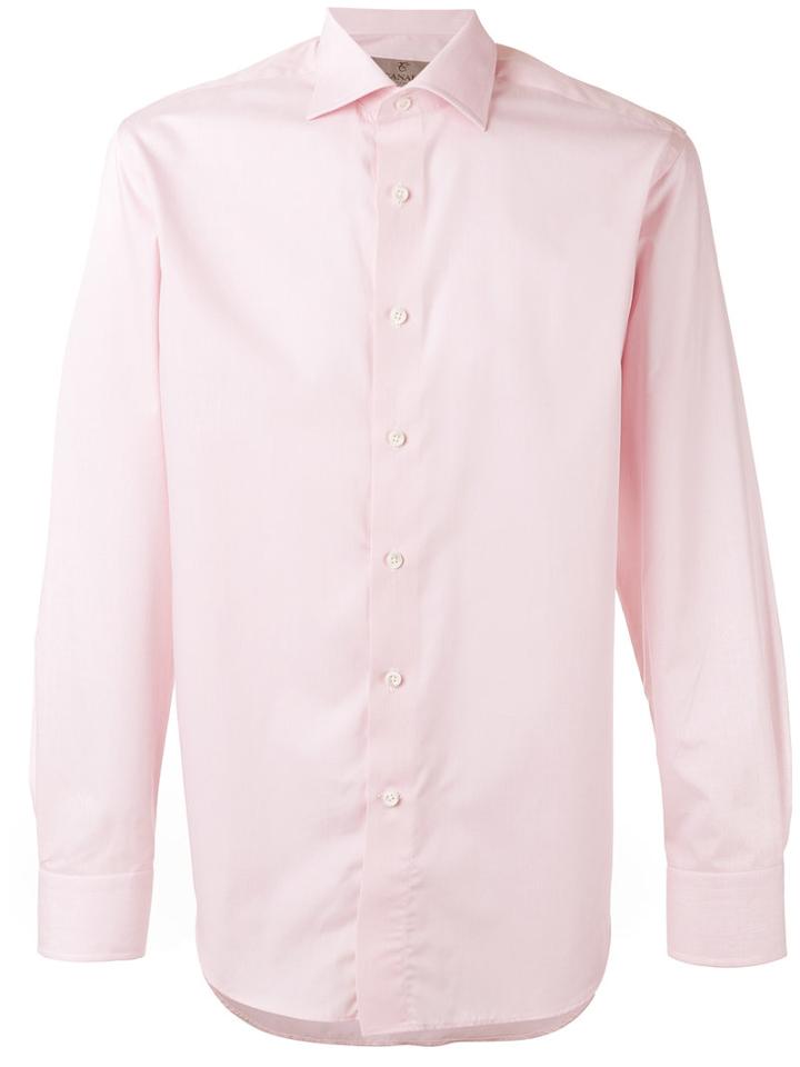 Canali Plain Shirt, Men's, Size: 41, Pink/purple, Cotton