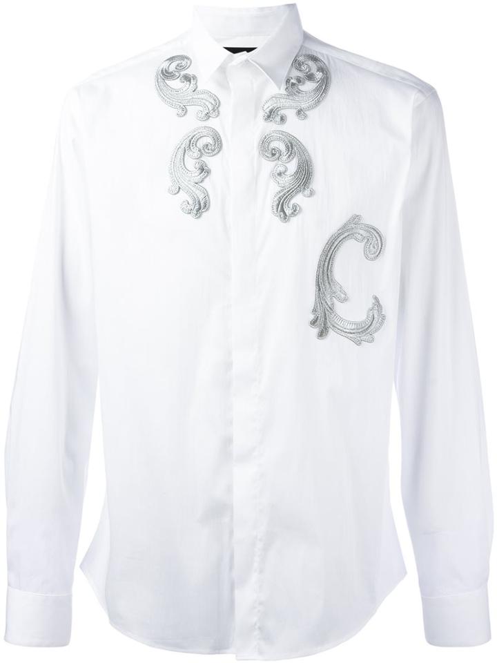 Christian Pellizzari Embroidered Shirt, Men's, Size: 54, White, Cotton/polyamide/spandex/elastane