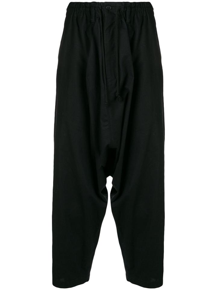 Yohji Yamamoto Drop-crotch Cropped Trousers - Black