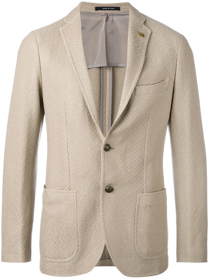 Tagliatore - Logo Pin Blazer - Men - Cotton/cupro - 50, Nude/neutrals, Cotton/cupro